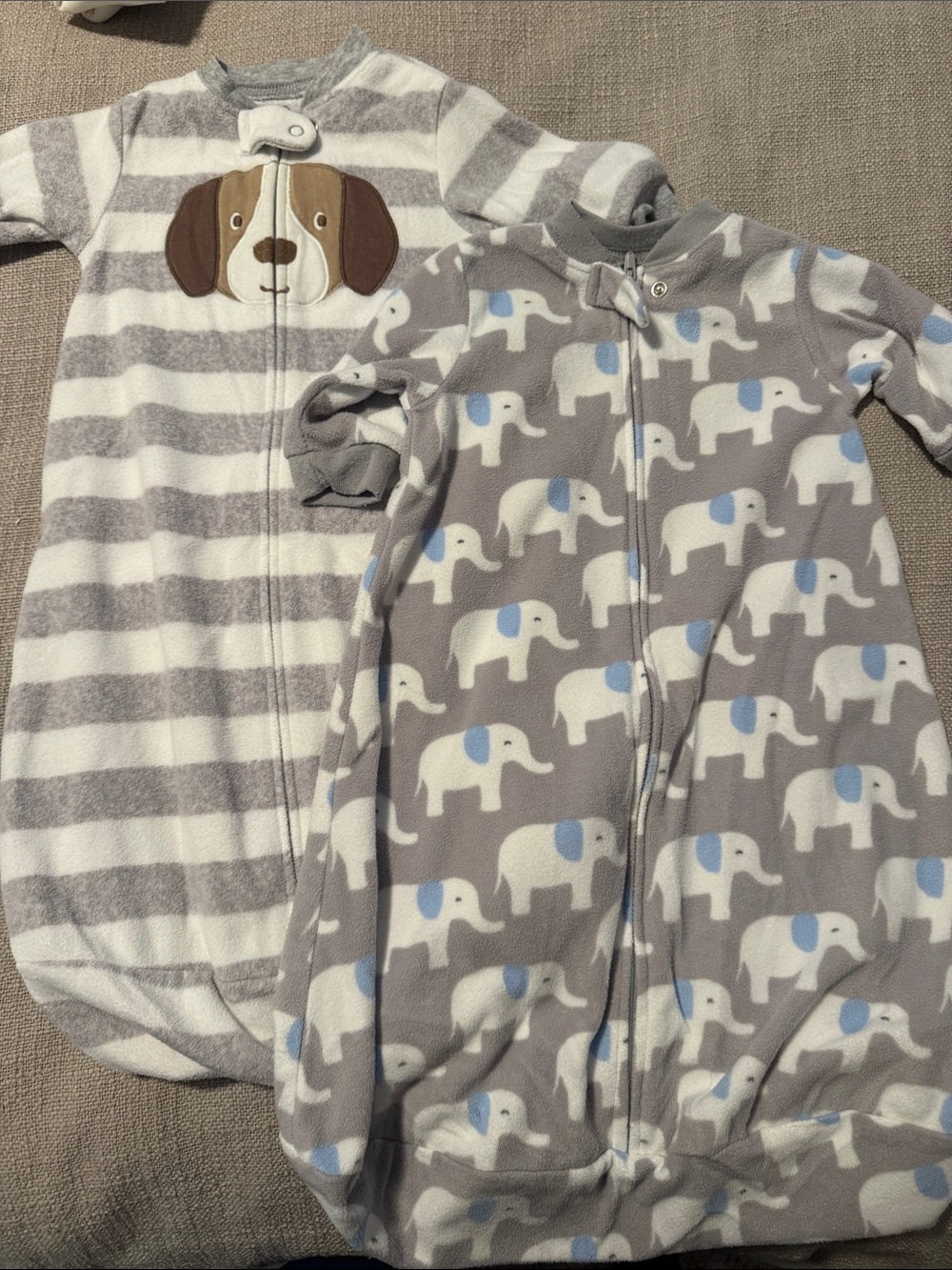 Carters Baby Grey Elephant and Striped Sleep Sack Pajamas - Soft Fleece
